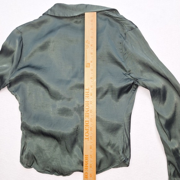 Zara Shirt Womens Small Green Satin Ruched Front Button Up Feminine Whimsygoth - Picture 5 of 7